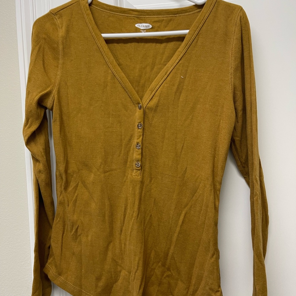 Olive Green V-Neck Buttoned Women's Top